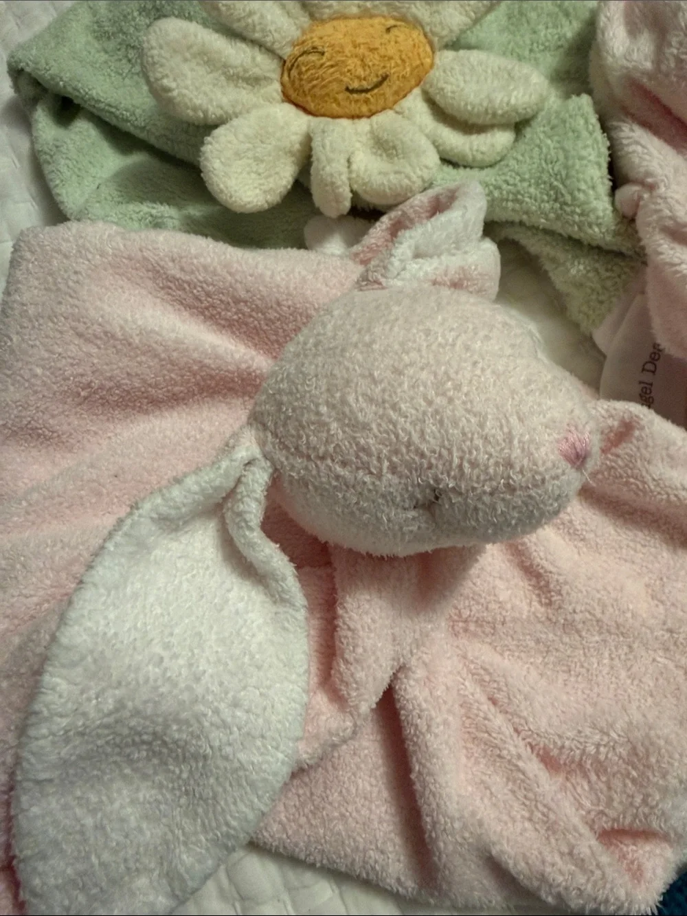 Angel Dear Pink Bunny Lovey Duo with Green Daisy Lovey